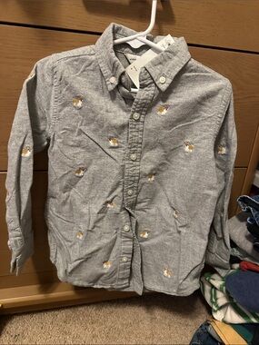 Janie and Jack Gray Button-Down Shirt with Dog Embroidery